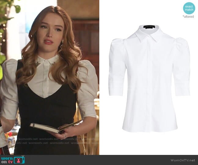 Willa Puff-Sleeve Blouse by Alice + Olivia worn by Kirby Anders (Maddison Brown) on Dynasty