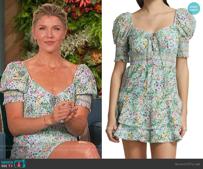 Crawford Sweetheart Puff-Sleeve Dress by Alice + Olivia worn by Amanda Kloots on The Talk