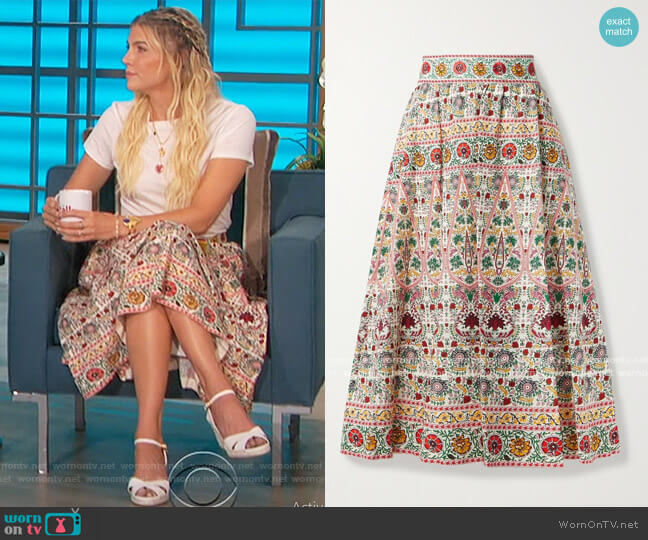 Earla Embroidered Midi Skirt by Alice + Olivia worn by Amanda Kloots on The Talk