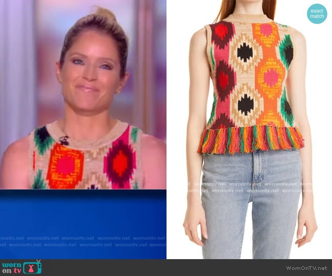 Reva Fringe Shell Top by Alice + Olivia worn by Sara Haines on The View