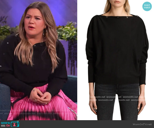 Eli Button-Trim Sweater by All Saints worn by Kelly Clarkson on The Kelly Clarkson Show