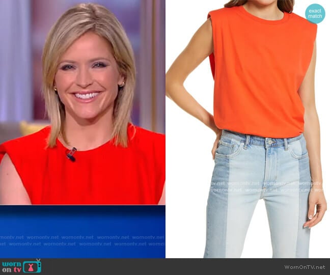 Coni Shoulder Pad Cotton Sleeveless Muscle T-Shirt by All Saints worn by Sara Haines on The View