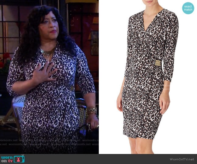 Faux-Wrap Leopard-Print Dress by Anne Klein worn by Paulina Price (Jackée Harry) on Days of our Lives