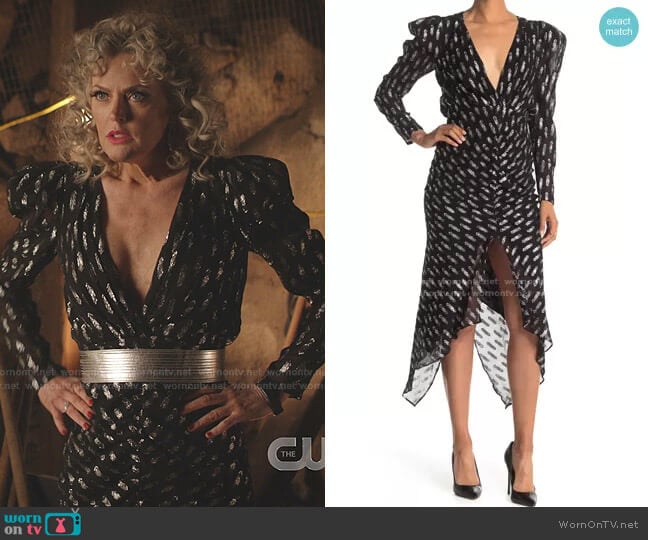 Astrid Plunging Neckline Bodycon Dress by Ronny Kobo worn by Alexis Carrington (Elaine Hendrix) on Dynasty