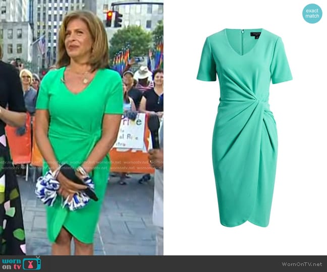 Asymmetrical Knot Sheath Dress by Tahari worn by Hoda Kotb on Today