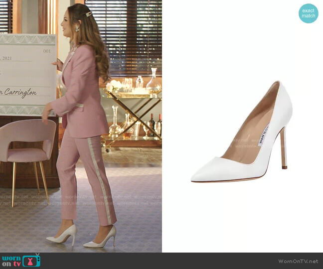 BB Point Toe Pumps by Manolo Blahnik worn by Fallon Carrington (Elizabeth Gillies) on Dynasty