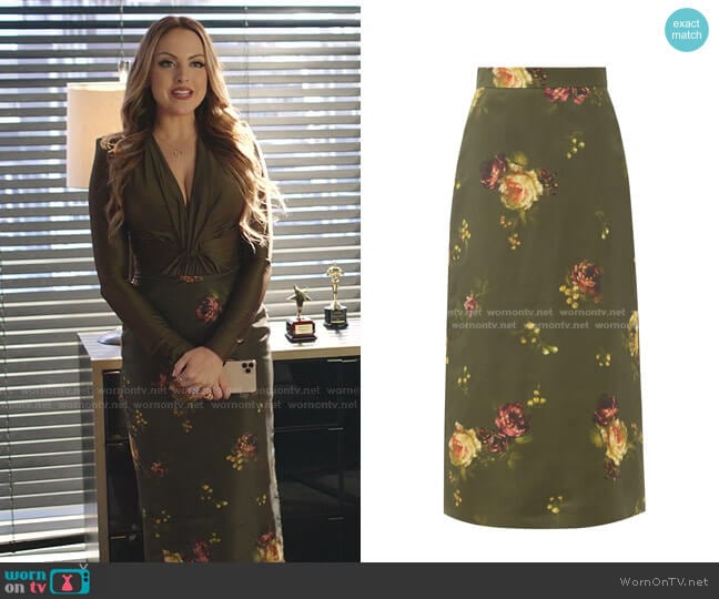 Floral-Print Midi Skirt by Brock Collection worn by Fallon Carrington (Elizabeth Gillies) on Dynasty