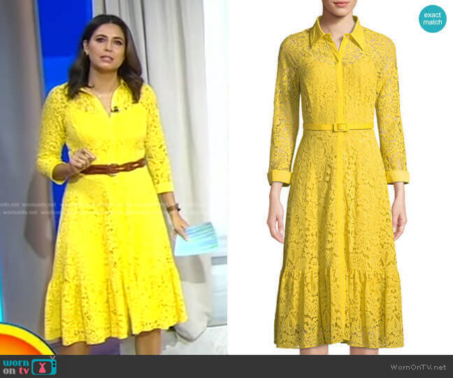 Belted Floral-Lace Illusion Shirtdress by Nanette Nanette Lepore worn by Cecilia Vega on Good Morning America