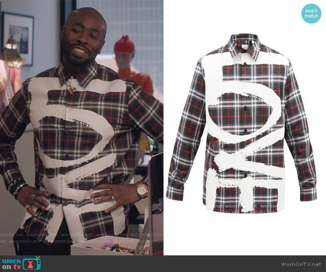 Love Print Check Cotton Shirt by Burberry worn by Stephen Conrad Moore on The Bold Type