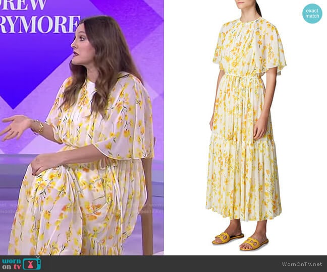 Floral-Print Self-Tie Silk Midi Dress by Carolina Herrera worn by Drew Barrymore on Today