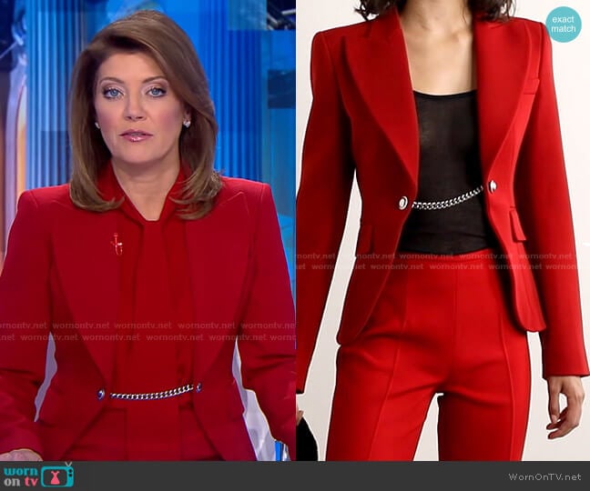 Chain-Embellished Wool-Twill Blazer by Michael Kors worn by Norah O'Donnell on CBS Evening News