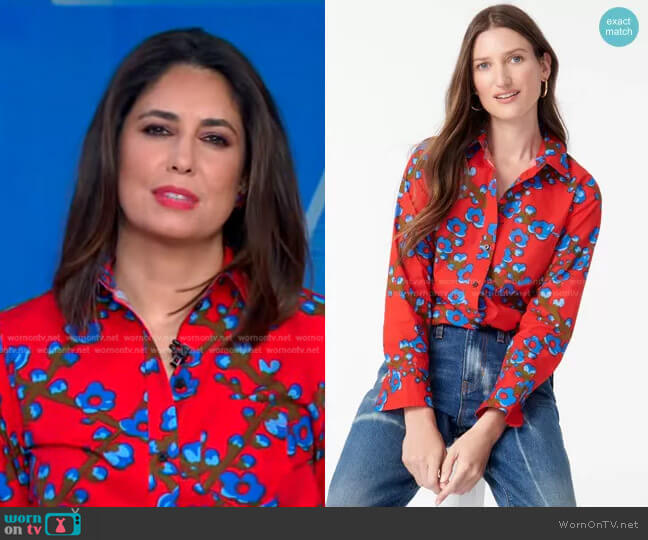 Classic-Fit Shirt in Lattice Floral by J. Crew worn by Cecilia Vega  on Good Morning America