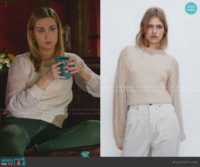 Combination Knit Sweater by Zara worn by Joy Harper (Katherine Barrell) on Good Witch