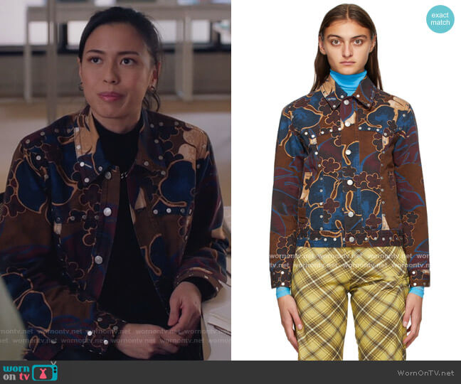 Purple & Brown Denim Floral Jacket by Dries Van Noten worn by Christine Nguyen on The Bold Type