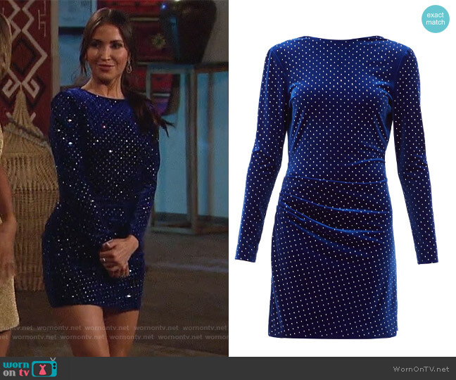 Cowl-back crystal-embellished velvet mini dress by Dundas worn by Kaitlyn Bristowe on The Bachelorette worn by Kaitlyn Bristowe on The Bachelorette