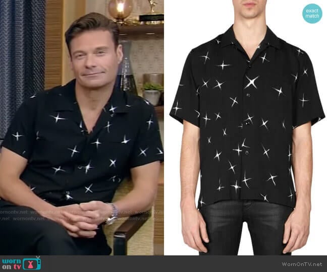 Electric Star Button-Down Shirt by Saint Laurent worn by Ryan Seacrest on Live with Kelly and Ryan