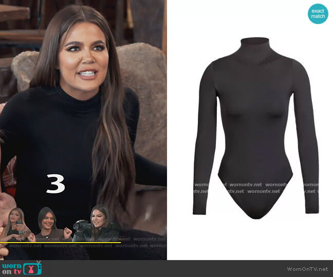 Essential Mock Neck Long Sleeve Bodysuit by Skims worn by Khloe Kardashian  on Keeping Up with the Kardashians