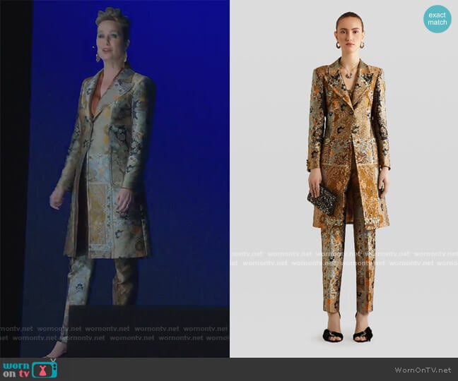 Morgan single-breasted metallic-jacquard coat and Pants by Etro worn by Jacqueline (Melora Hardin) on The Bold Type