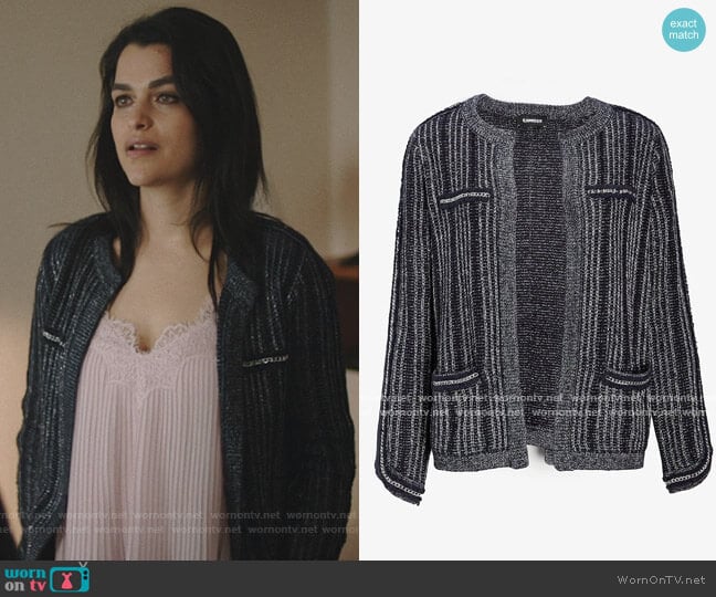 Samara’s metallic stripe jacket on Queen of the South