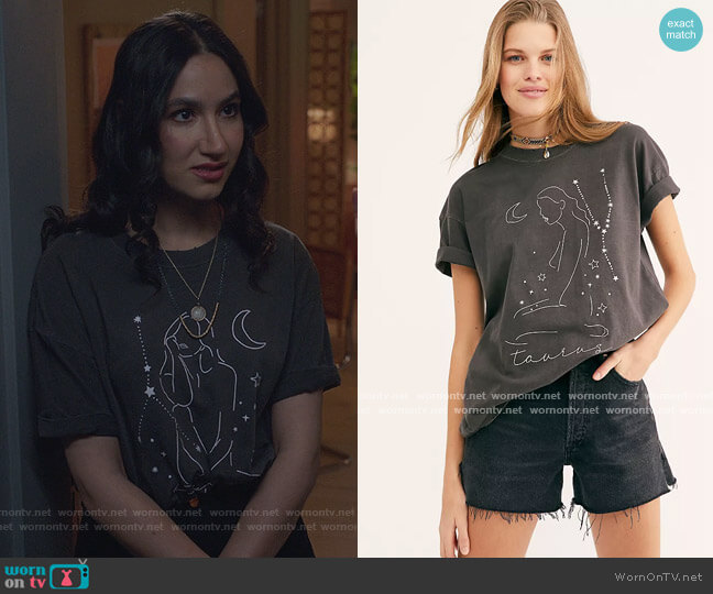  Zodiac Collection Tee by Free People worn by Adena El-Amin (Nikohl Boosheri) on The Bold Type