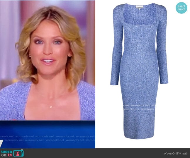 Mélange Ribbed-knit fitted dress by Ganni worn by Sara Haines on The View