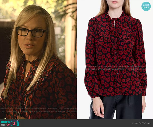 Marie Floral Silk Blouse by Gerard Darel worn by Linda Martin (Rachael Harris) on Lucifer