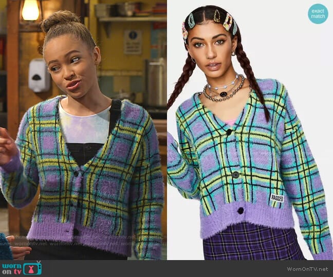 Wornontv Avas Purple Plaid Cardigan On Bunkd Shelby Simmons Clothes And Wardrobe From Tv