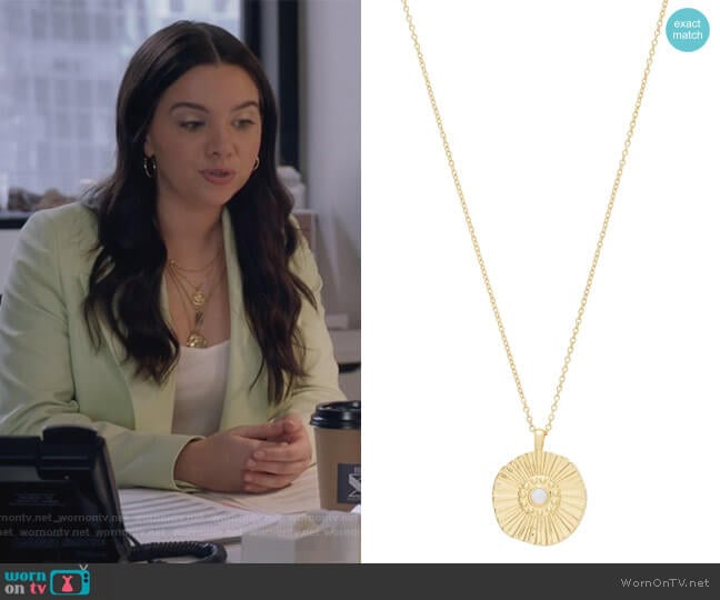 Sunburst Coin Pendant Necklace by Gorjana worn by Jane Sloan (Katie Stevens) on The Bold Type