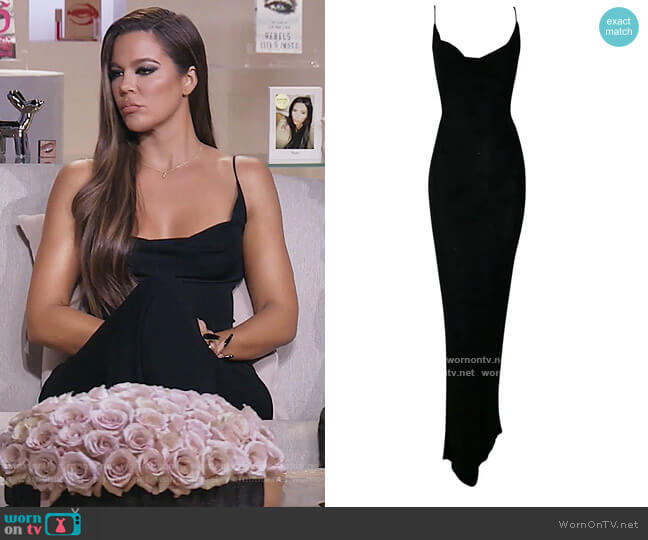 Thin Black Slinky Low Scoop Neck Gown Dress by Gucci by Tom Ford worn by Khloe Kardashian on Keeping Up with the Kardashians