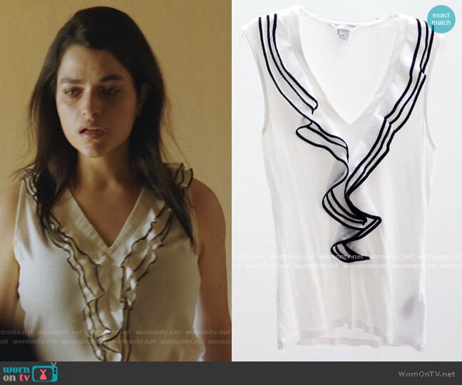 White Sleeveless Ruffled Top by H&M worn by Eve Harlow on Queen of the South