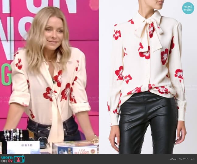 Hibiscus Floral Print Shirt by Saint Laurent worn by Kelly Ripa on Live with Kelly and Mark