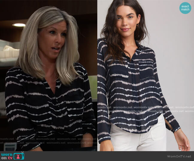 Hipster Shirt in Tie Dye Stripe  by Bella Dahl worn by Carly Spencer (Laura Wright) on General Hospital