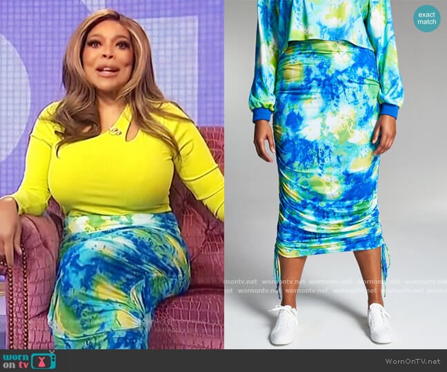 Misa Hylton for INC Printed High-Rise Ruched Skirt INC International Concepts worn by Wendy Williams on The Wendy Williams Show