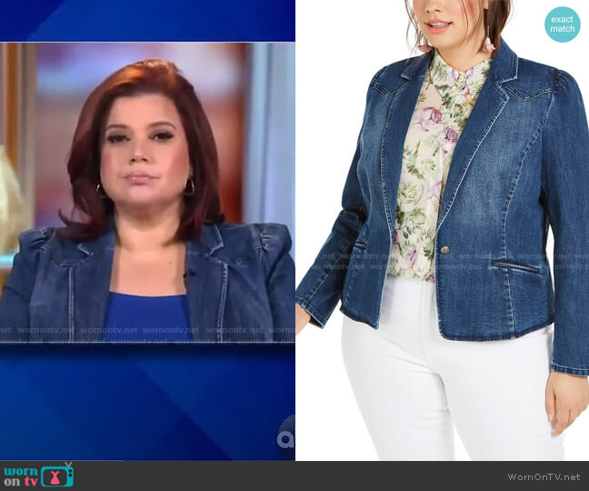 Plus Size Puff-Sleeve Denim Blazer by INC International Concepts worn by Ana Navarro on The View