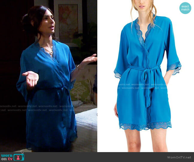 Lace Trim Short Robe by INC International Concepts worn by Gabi Hernandez (Camila Banus) on Days of our Lives