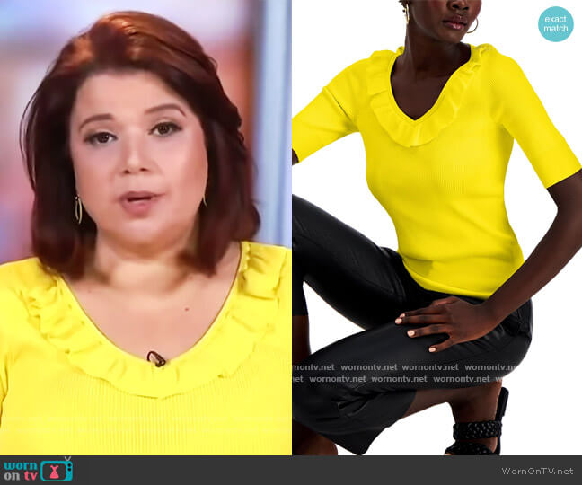 INC Ruffled Ribbed Sweater by INC International Concepts worn by Ana Navarro on The View