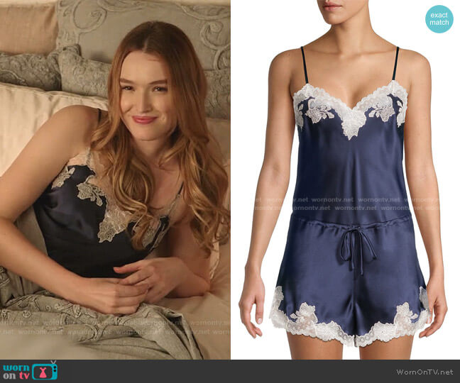 Lolita Lace-Trimmed Silk Romper by Josie Natori worn by Kirby Anders (Maddison Brown) on Dynasty