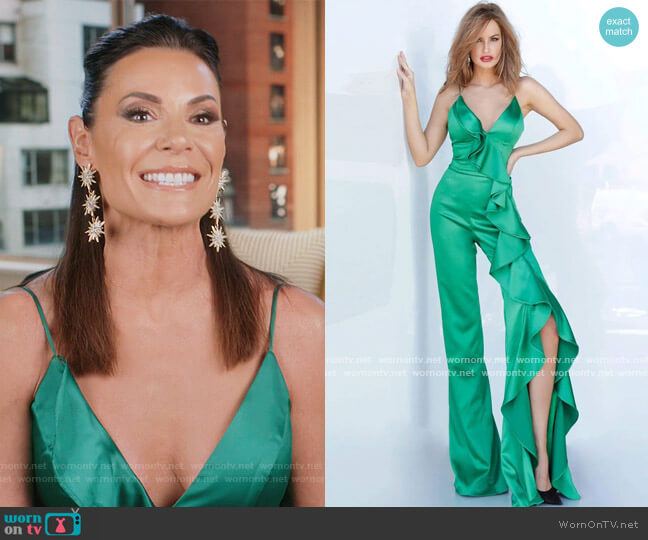 3012 Ruffled Plunging V-neck Jumpsuit by Jovani worn by Luann de Lesseps on The Real Housewives of New York City