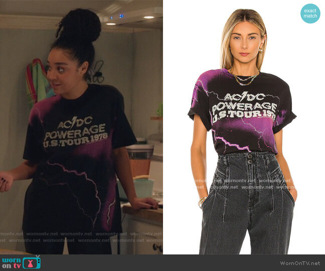 AC/DC Lightning Powerage Tee by Junk Food worn by Kat Edison (Aisha Dee) on The Bold Type