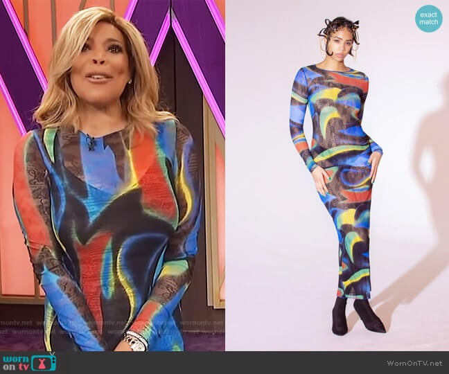 Blue Swirl Maxi Dress by Kim Shui worn by Wendy Williams on The Wendy Williams Show