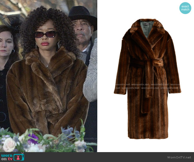 Belted Faux Fur Coat by Kwaidan Editions worn by Monica Colby (Wakeema Hollis) on Dynasty