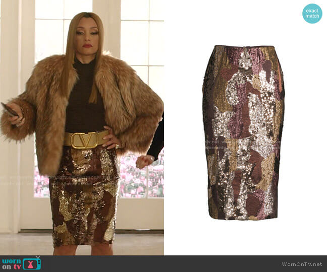 Casey Sequin Pencil Skirt by Lafayette 148 New York worn by Dominique Deveraux (Michael Michele) on Dynasty