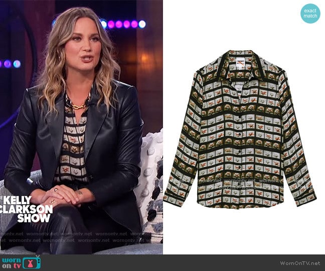 Nina Film Roll Washed Silk Blouse by L'Agence worn by Jennifer Nettles on The Kelly Clarkson Show