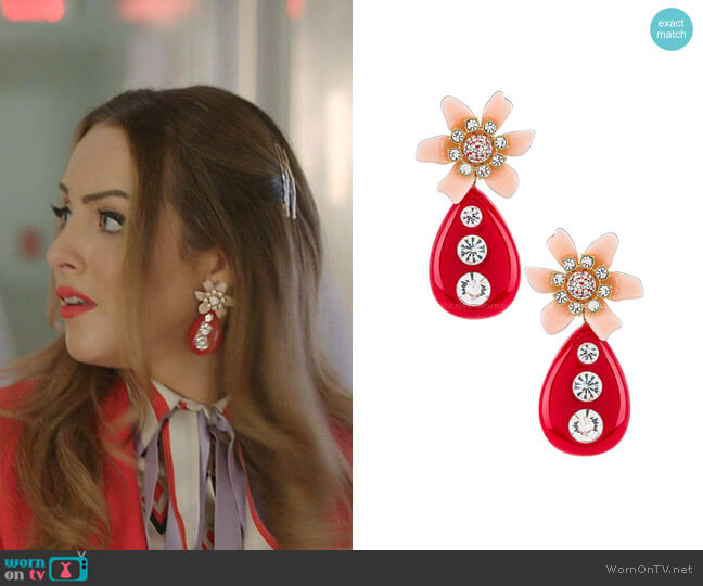 Flower Bulb Earrings by Lele Sadoughi worn by Fallon Carrington (Elizabeth Gillies) on Dynasty