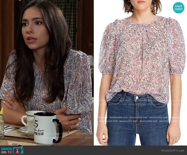 Lara Paisley-Print Top by Lini worn by Molly Lansing-Davis (Haley Pullos) on General Hospital