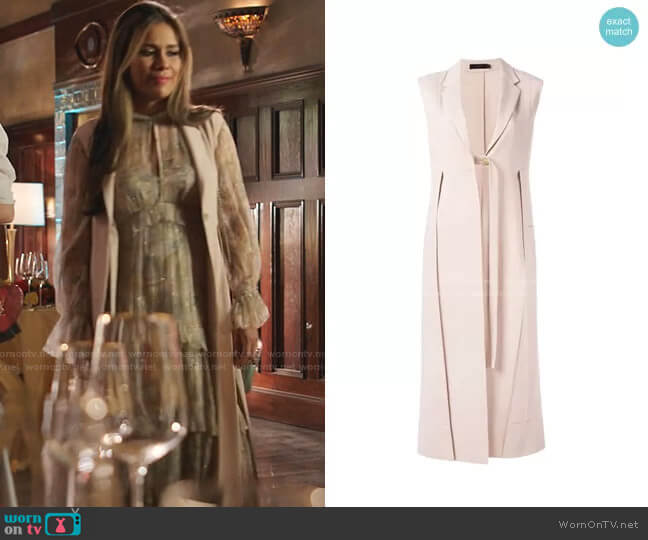 Long Neutral Waistcoat by Calvin Klein 205W39NYC worn by Cristal Jennings (Daniella Alonso) on Dynasty