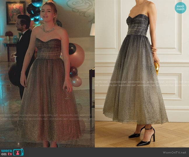 Brie Strapless Glittered Tulle Gown by Monique Lhuillier worn by Kirby Anders (Maddison Brown) on Dynasty