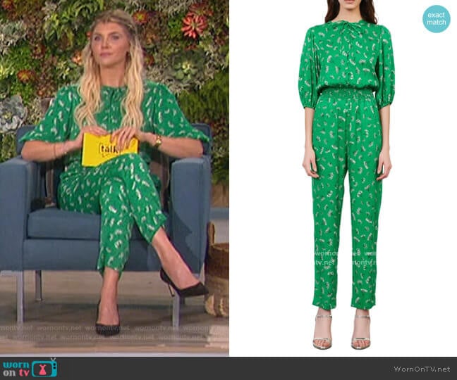 Floral Elbow-Sleeve Woven Jumpsuit by Maje worn by Amanda Kloots on The Talk