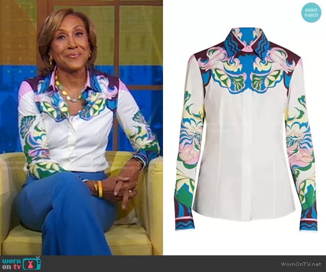 Manu-Print Stretch-Cotton Shirt by Emilio Pucci worn by Robin Roberts on Good Morning America