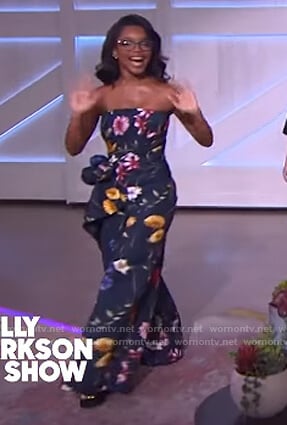 Marsai Martin's black floral sleeveless drape top on The Kelly Clarkson Show